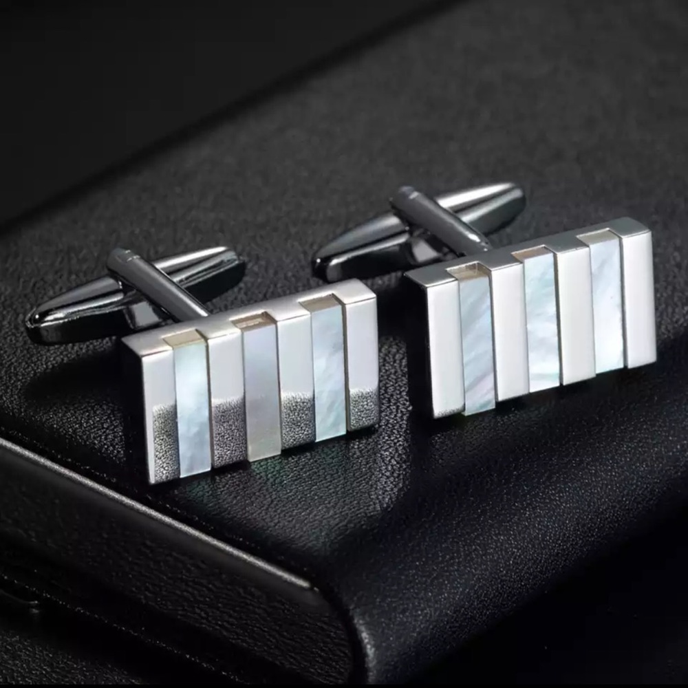 Elegant Mother of Pearl and Silver Stripe Cufflinks